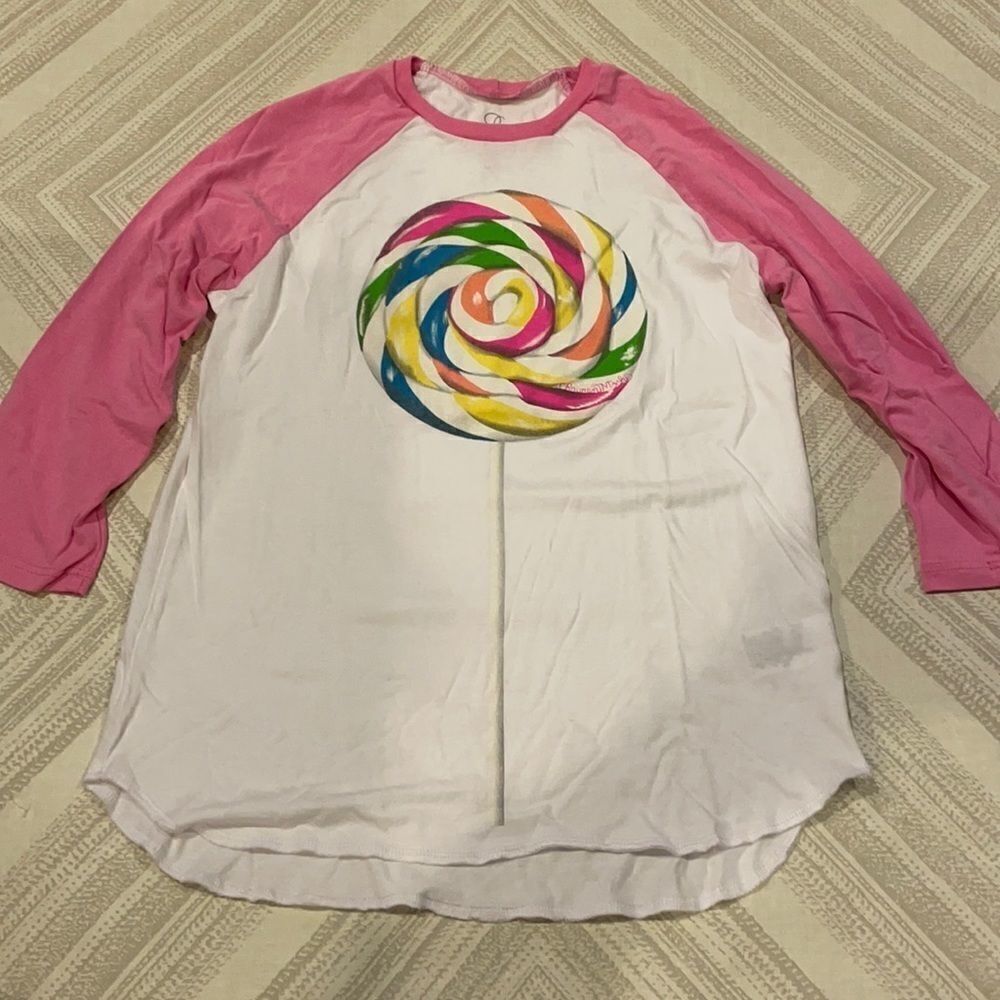 Lauren Moshi White & Pink Raglan Lollipop Girls Tee